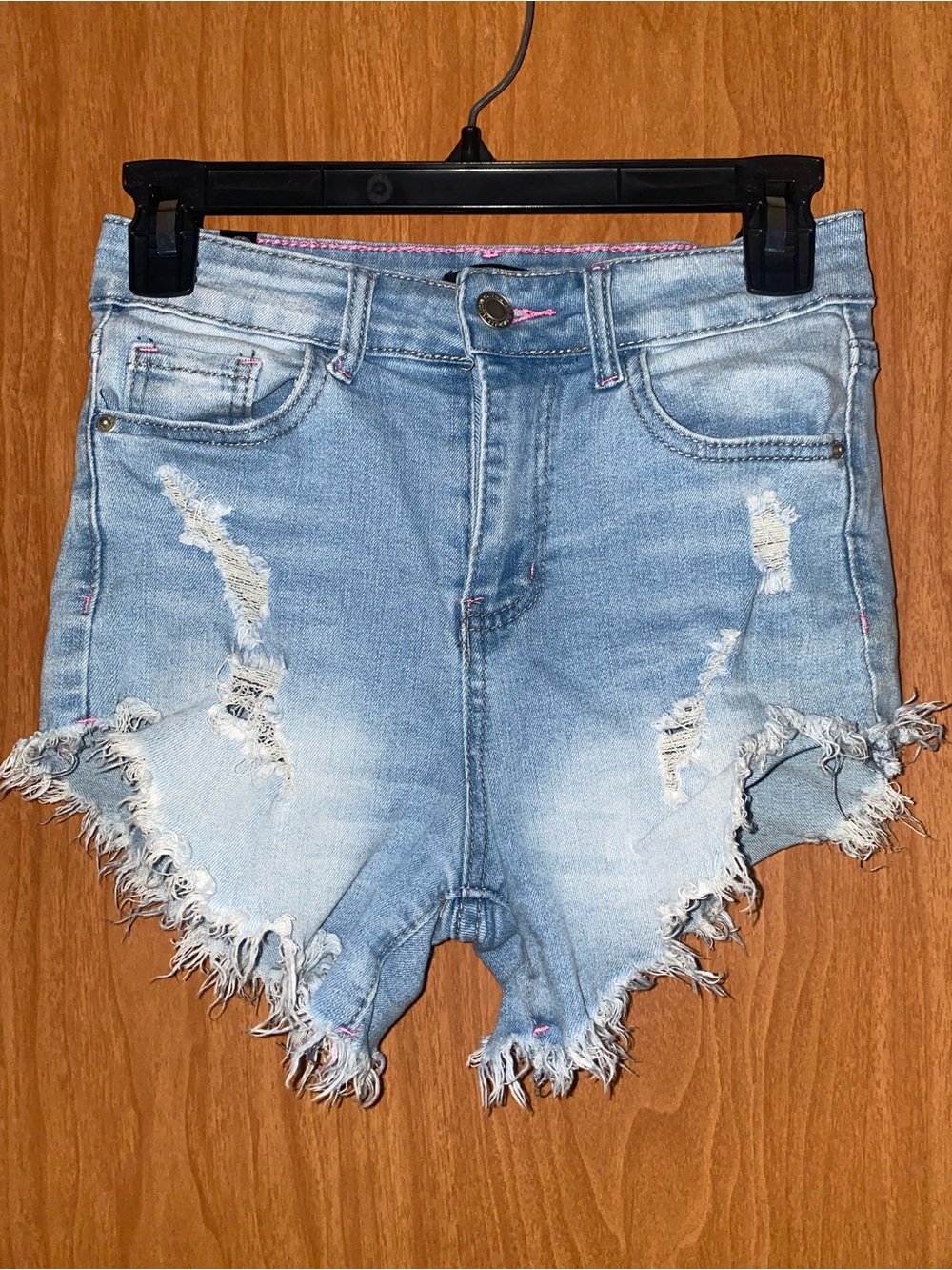 Frayed Hem Light Blue Women's Distressed Denim Shorts